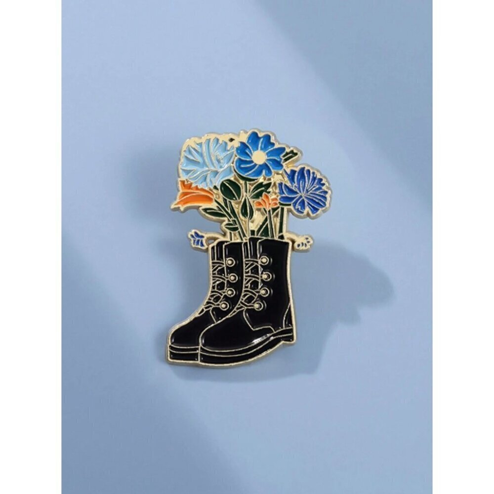 1pc Cute Beautifully Boots Flower Hard Enamel Pin Kawaii Shoe Plant Metal Brooch